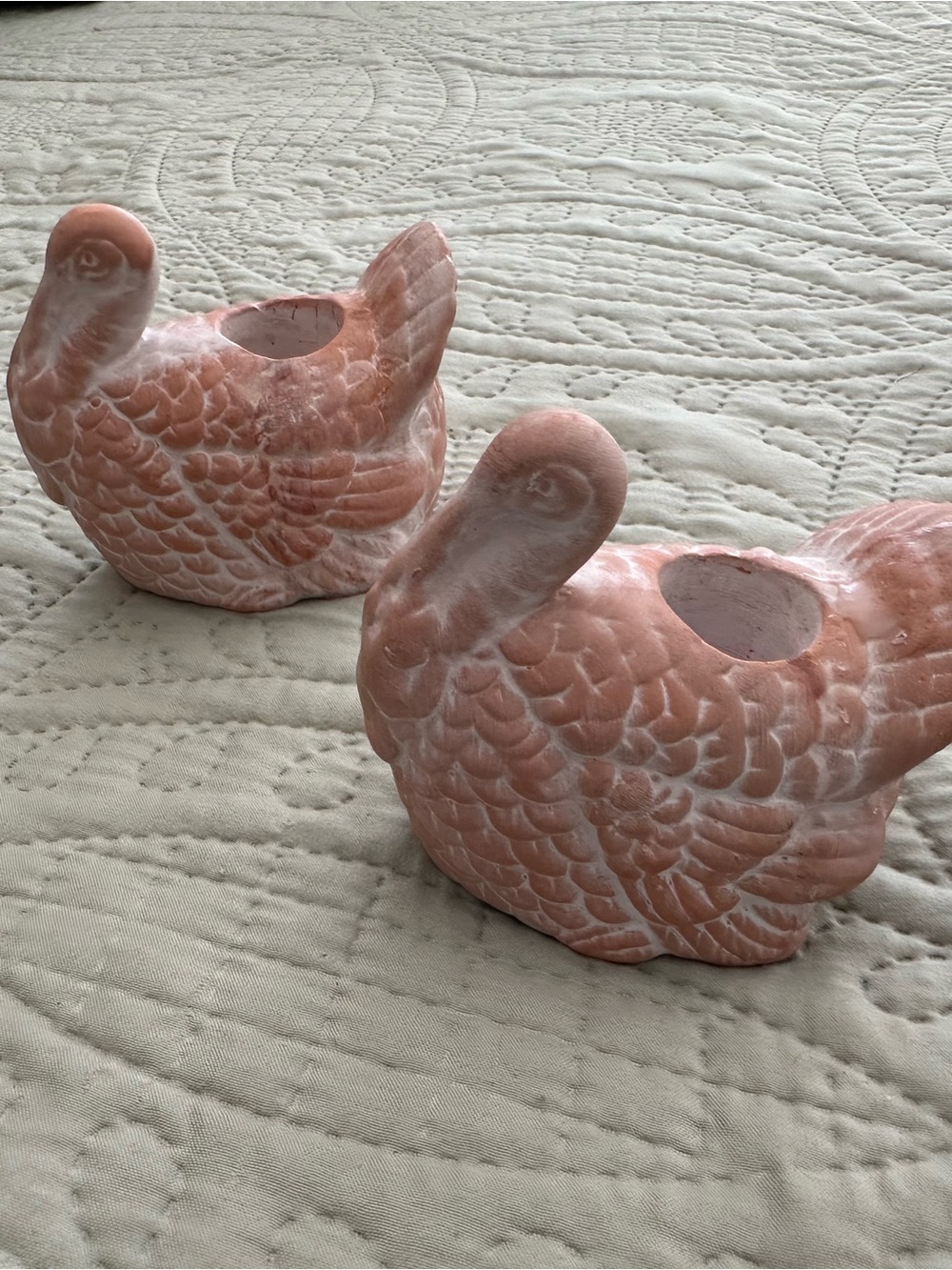 Set of 2 Terracotta Ceramic Thanksgiving Turkey Candle Holders